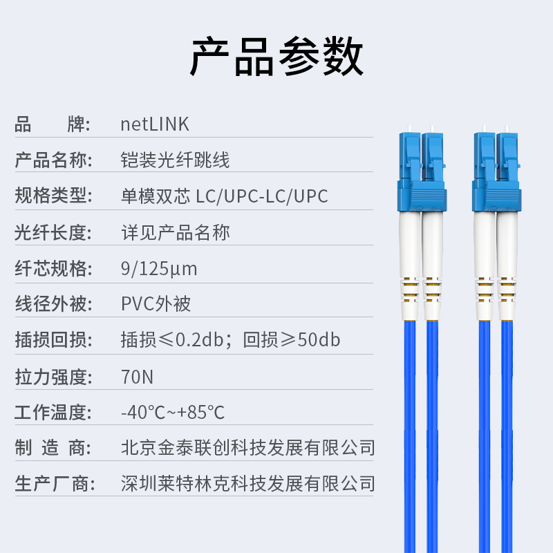 铠装光纤跳线 单模双芯 LC-LC